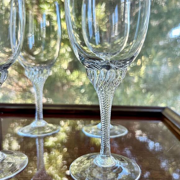 Vintage Twisted Stem Crystal American Cut Roberto Water & Coupe Glasses Set 8 - Picture 10 of 15